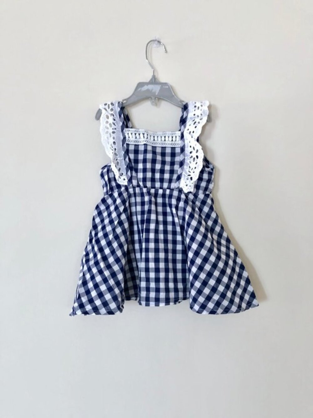Toddlers Checkered Dress with Lace Trim